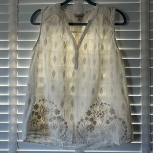 Lucky Brand Blouse White Ivory Embroidered Boho Sleeveless Top Medium